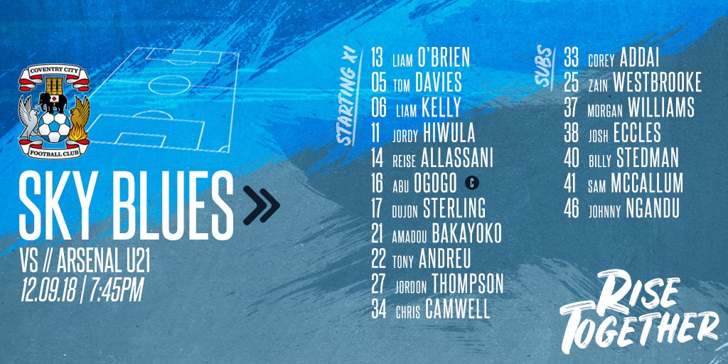 CoventryCityFC's tweet photo. TEAM NEWS: #SkyBlues make eleven changes from the side that beat Oxford United on the weekend. #PUSB https://t.co/VVAkzn9OzU