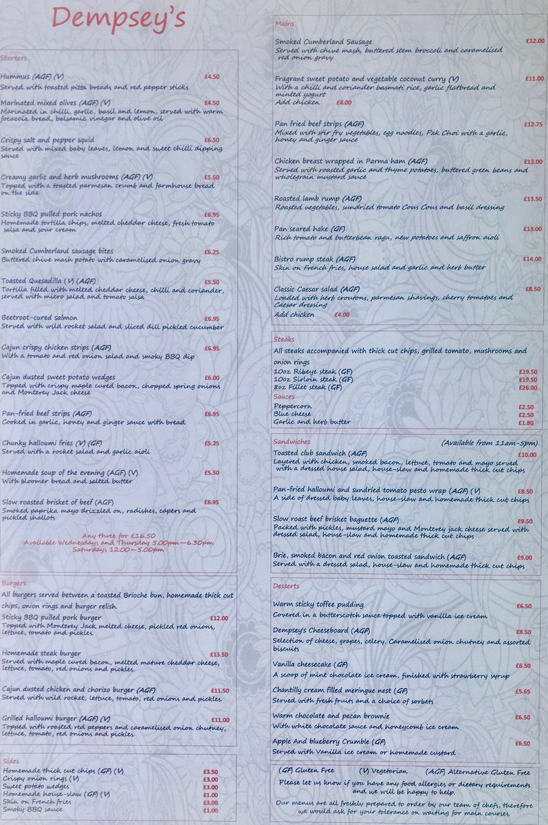 Dempseys3's tweet image. Zoom in for a closer look at our new menu. Now in the bar &amp;amp; restaurant for a less formal dining experience. Call 01228818666 to book