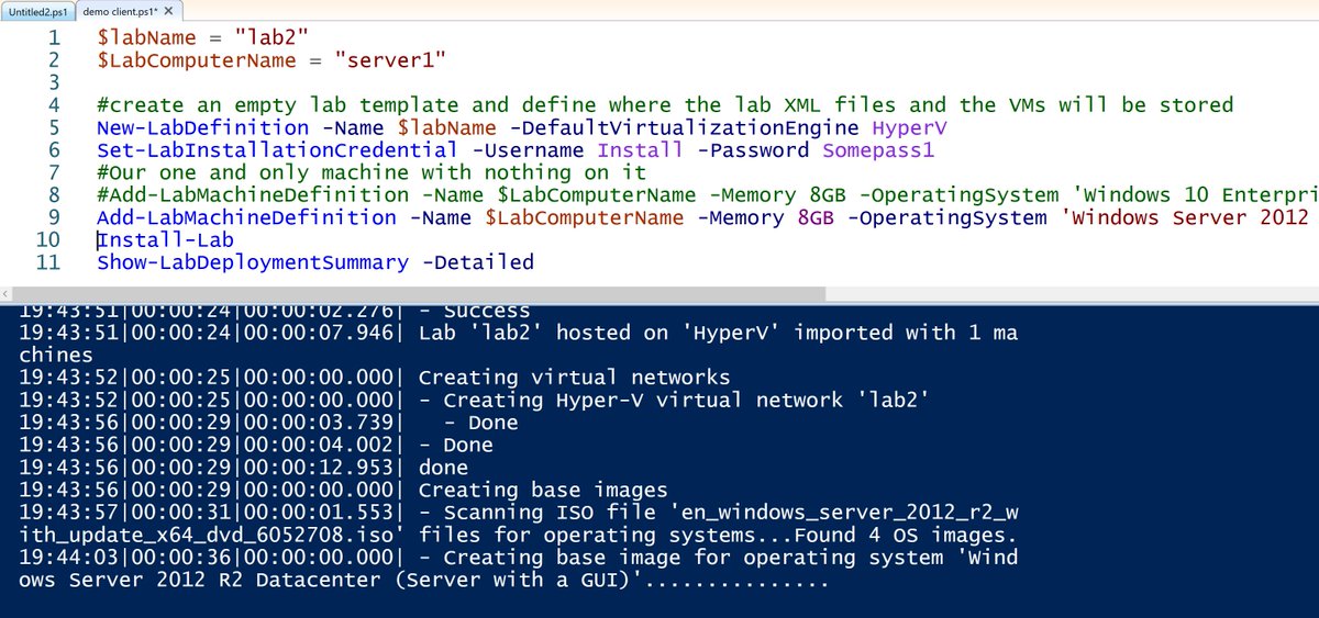 alexverboon's tweet image. Deploying demo VMs for #WDATP customer workshop day two. Quick and easy with github.com/AutomatedLab/A… #PowerShellRocks
