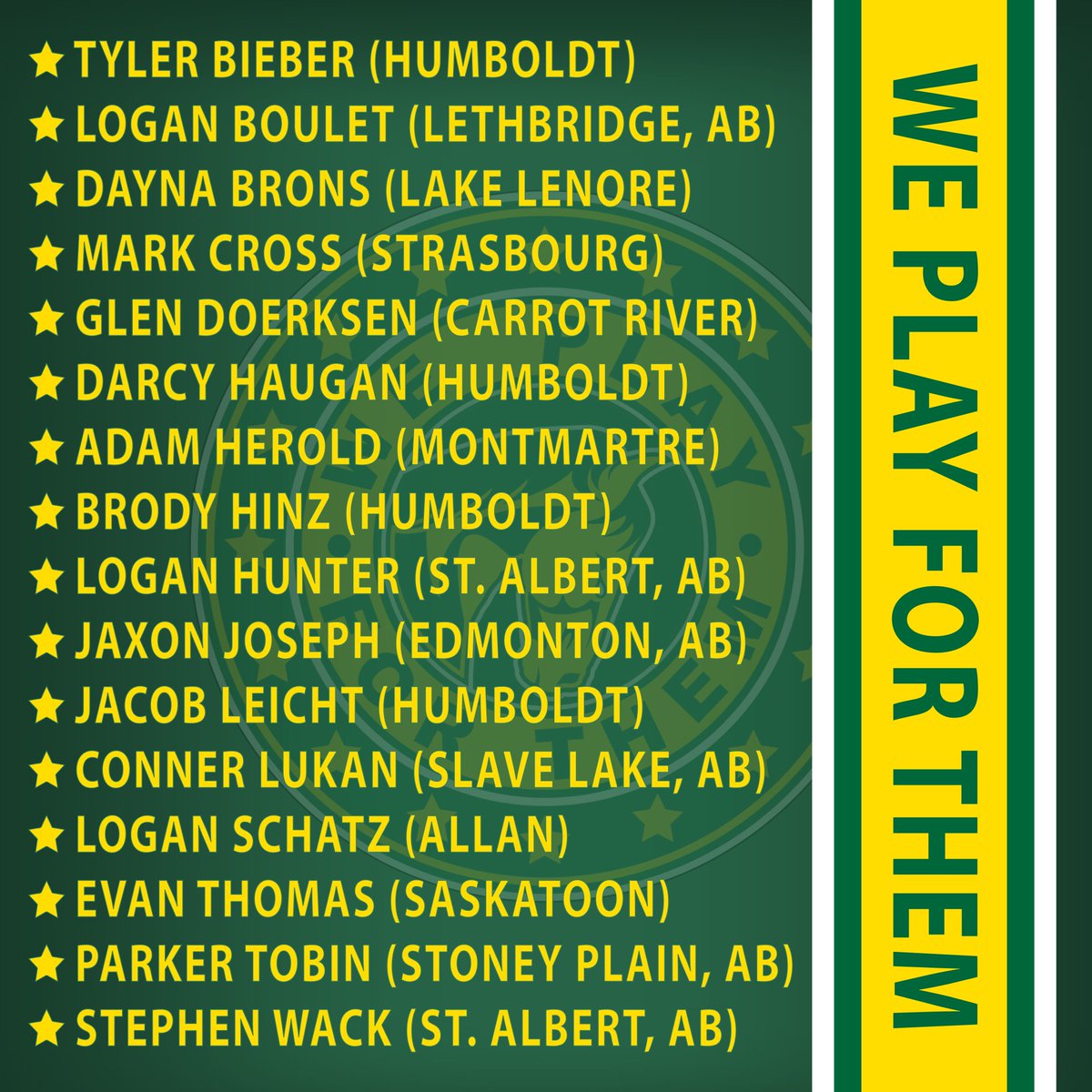 As @theSJHL season opens tonight from Humboldt. The resilience and courage of the community will be on full display. Tonight and forevermore... 🏒 WE PLAY FOR THEM 🏒 April 6th, 2018 💚💛💚 Always remembered 💚💛💚 Always #HumboldtStrong