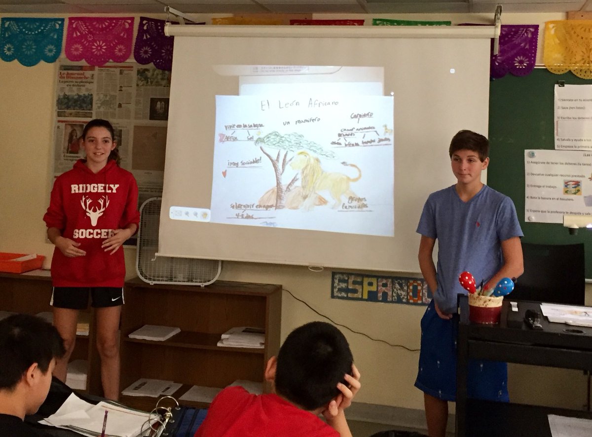 kristy_hager's tweet photo. Spanish 8 Ss present information gleaned from a text using visuals/actions to convey meaning. #IB4O #PresentationalSpeaking @TeamRidgely @OWLTeamBCPS @BarishSeth https://t.co/ni3ayuIQIX