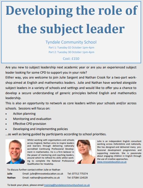 NJC_Ed_Maths's tweet photo. The two-part subject-leader training that @Julie_Sargent1 and I are running in Oxford during October still has spaces available for booking. Knowing more about the content after our latest planning meeting, it's going to be practical! #mathssubjectleader #Englishsubjectleader https://t.co/GDouBChFMi