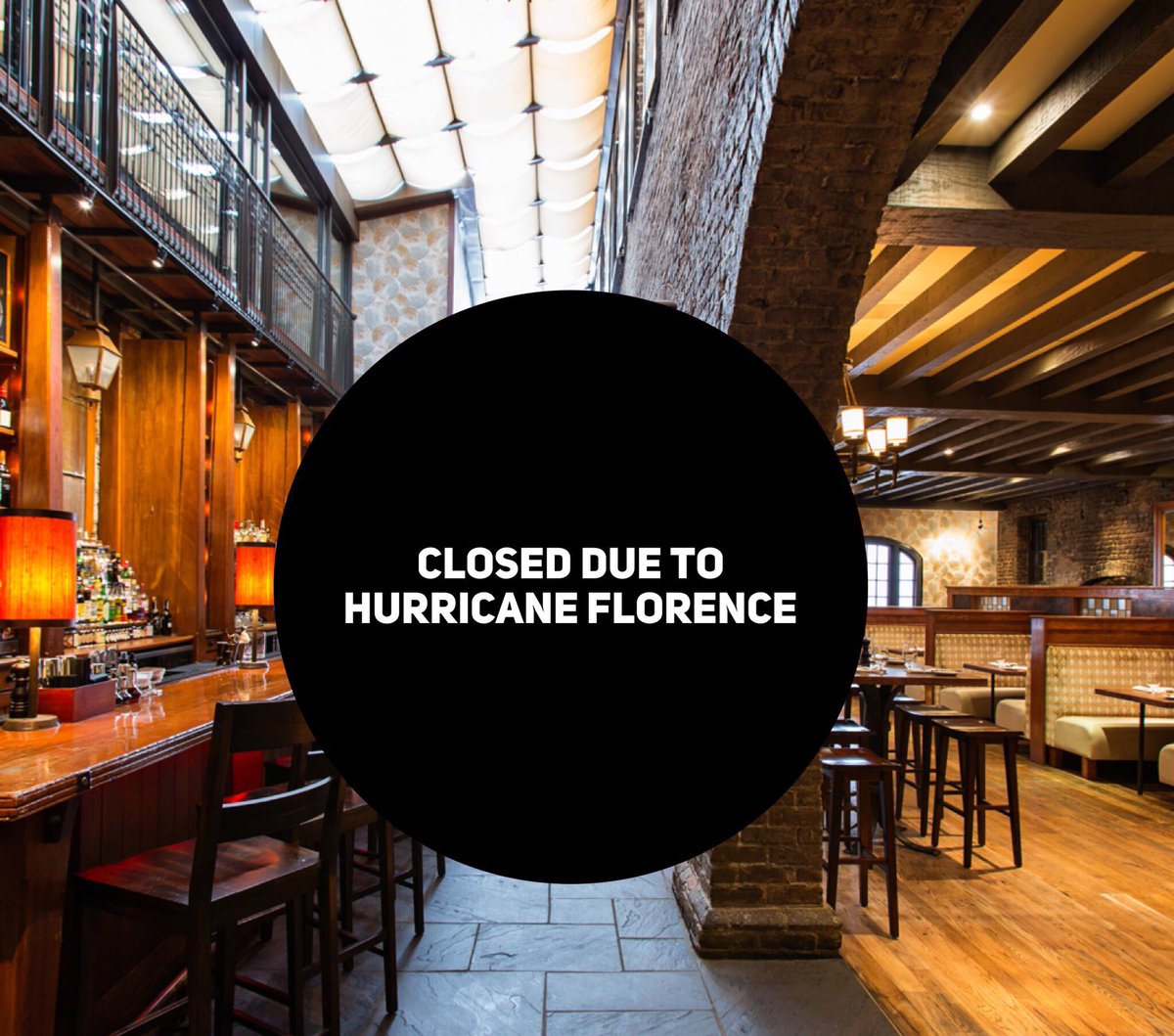 For the safety of our team, we will be closed today through Friday, tentatively reopening for dinner on Saturday evening. We hope everyone stays safe and dry as the storm approaches. #hurricaneflorence