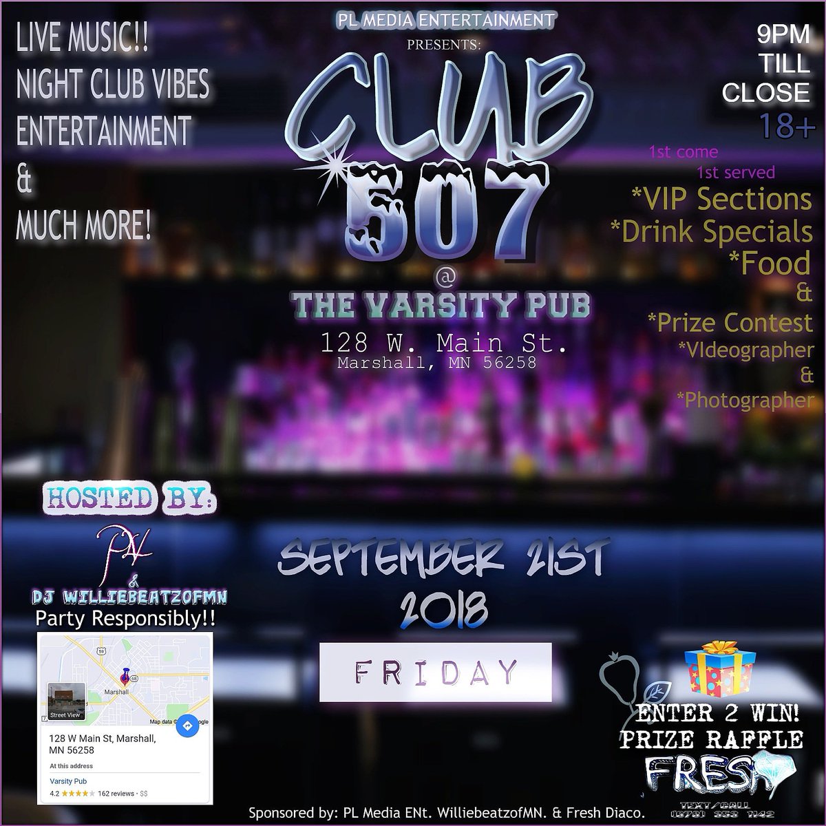 ELMERFUDSAID's tweet image. Southwest Minnesota #Mustangs
Come out and enjoy Friday night with #FreshDiaCo and the rest of #SWMN and the surrounding areas! @thevarsitypub
#Club507 #plmedia #ramadahotel #dance #social #electrifyingvibes #prizeraffle #gamingcontest and more!

#siouxfalls #minneapolis etc