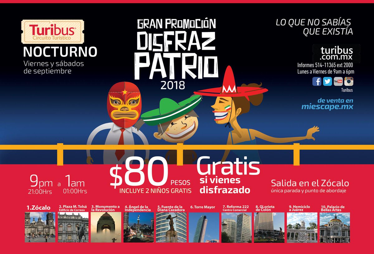 Tipkids's tweet photo. Celebra el mes patrio en compañía de toda tu familia con un paseo nocturno #gratuito por la ciudad en @Turibuscdmx. 🇲🇽
Conoce todos los detalles de la promoción aquí: https://t.co/ZKlFmetgGZ 👈 https://t.co/SnhFsfwemV