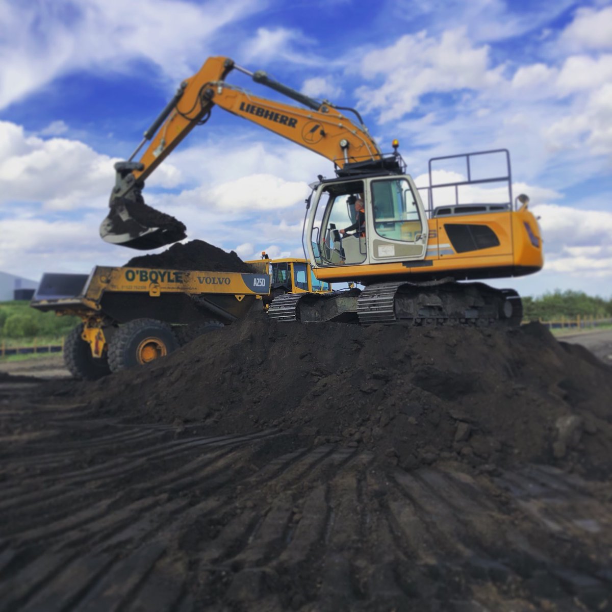 Our digger and dump truck working hard on site at Stirlin’s <a href="/Leafbridge/">Leafbridge</a> development.