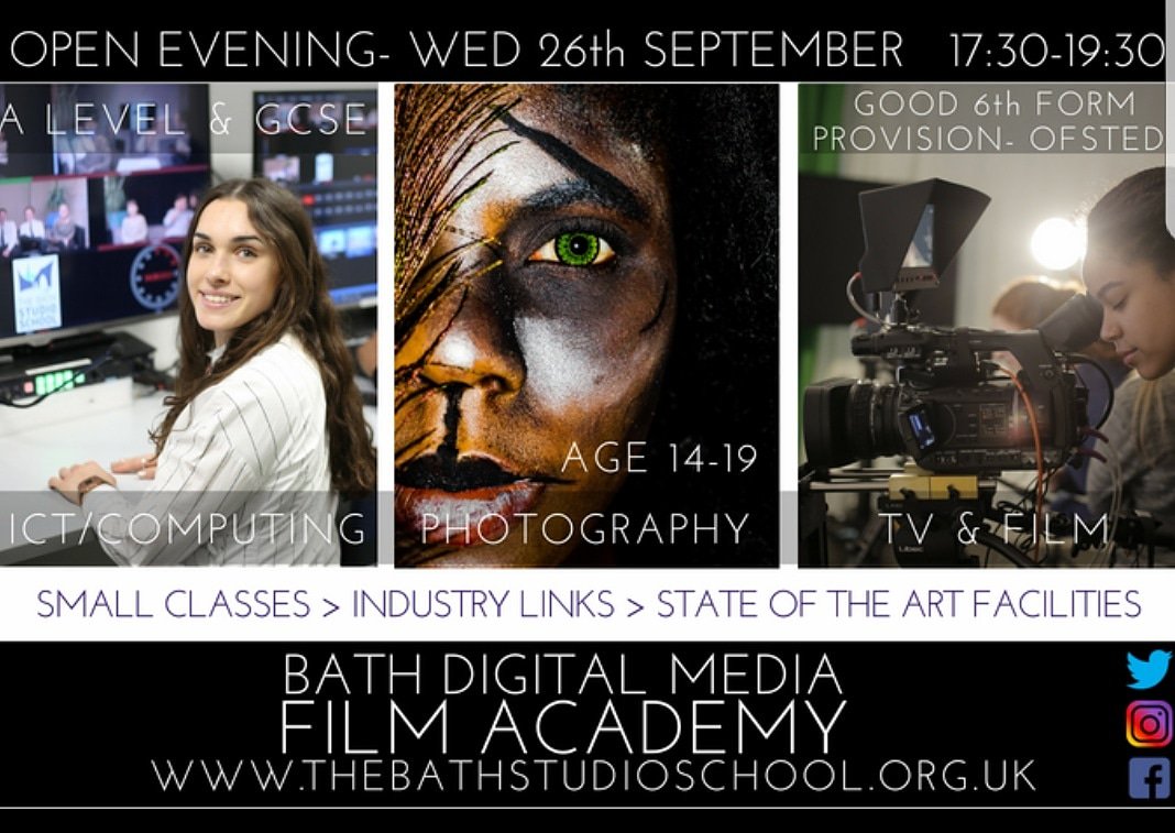 Weds 26th September 5.30- 7.30pm. Looking for 6th form or GCSE courses for September 2019? Join us for our open evening! Please share 😊

#CreativityIsWhatWeDo #Photography #computerscience #gamesdesign #TvandFilm #DigitalMedia #business #appdesign #art #Graphics