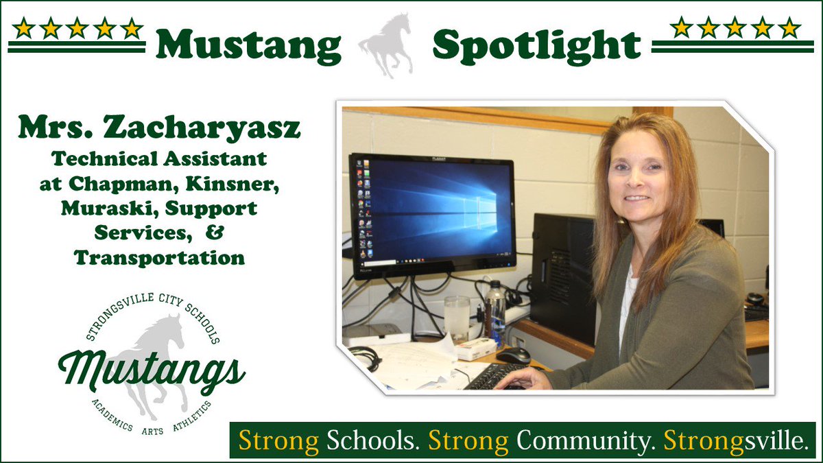 strongsvillecs's tweet image. This week’s Mustang Spotlight - Mrs. Jennie Zacharyasz, Technical Assistant for Strongsville City Schools. #SCStrongTogether
facebook.com/strongsvillecs…