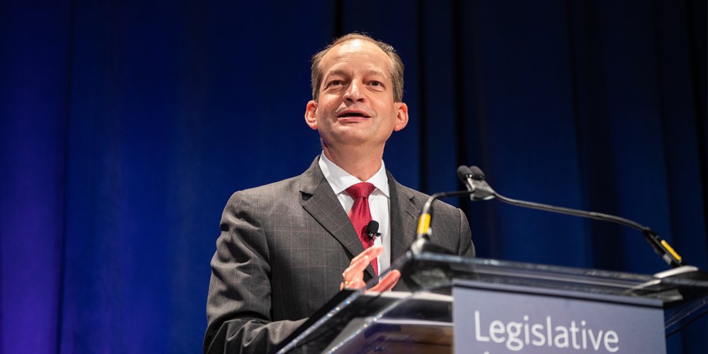 U.S. Secretary of Labor Alexander Acosta speaking to members of the American Hotel & Lodging Association and the Asian American Hotel Owners Association in Washington, D.C.