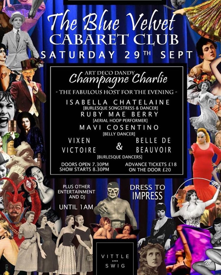 Don’t miss this Grand dress up evening with Champagne Charlie, Burlesque and Blackjack at Vittle &amp; Swig on Saturday 29th September.