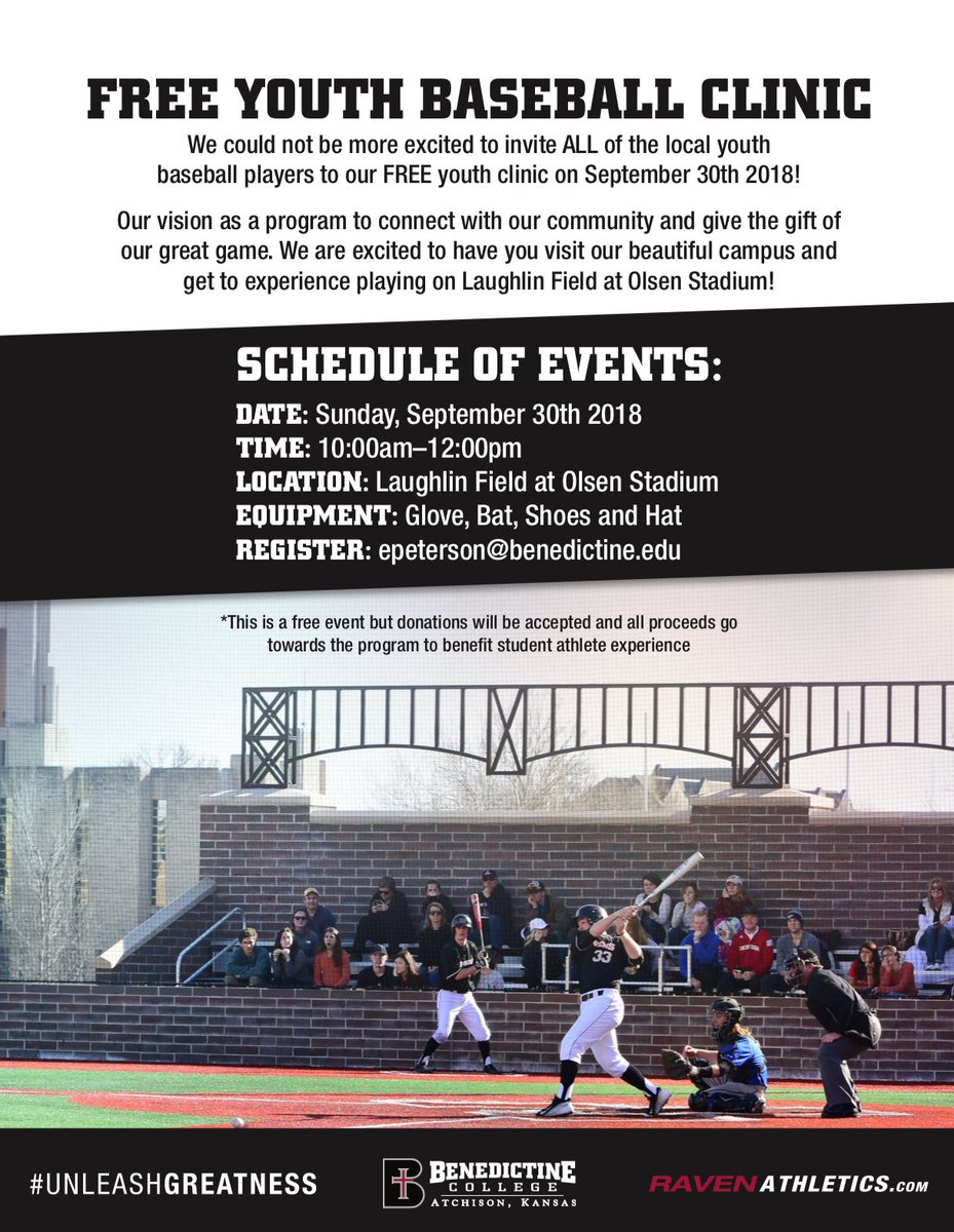We are excited to announce that we will be hosting a FREE youth clinic on September 30th! 

To register email:

Epeterson@Benedictine.edu