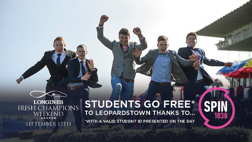jackcantillon's tweet photo. Reminder that students go free to Leopardstown on #IrishChampionsWeekend. Bring your student card and for the price of €O you’ll see one the best fillies and one of the best races in the world.
Spread the word! ☘️🏇💃 https://t.co/rJDj16xbK8