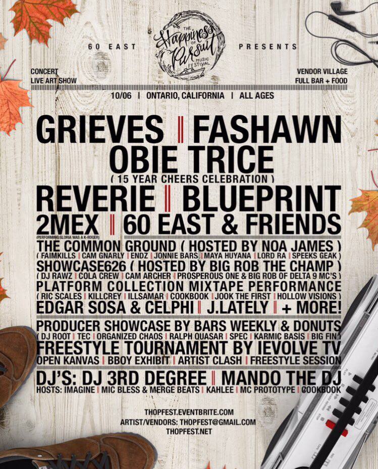 OCT 6th! going down in Ontario, the 2nd annual @thopfest w/ performances by <a href="/BigRobTheChamp/">BigRobTheChamp</a> <a href="/CamArcher/">WEST CRAVEN</a> <a href="/KillcRey/">Cool Homie Chris</a> <a href="/RicScales/">World B. Freestyle</a> @illsamar <a href="/JooktheFirst/">Jook The First</a> <a href="/CookBookthePR/">CookBook 🇵🇷</a> <a href="/Kahlee310/">KAHLEE 🔺◾️ #BarsWeekly</a> &amp; more! vendor info thopfest@gmail.com