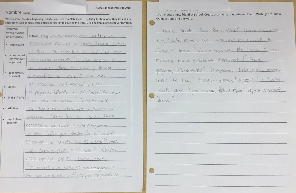 SraTrimmer's tweet image. So excited abt what my Ss can actually do w/ less targets, less “practice” &amp;amp; more interesting language input in class. In 2018, we just write, no resources. In 2011 we used resources +precious time to perfect practiced sentences. #ownit #ProficienCI #letsreflect&amp;amp;grow