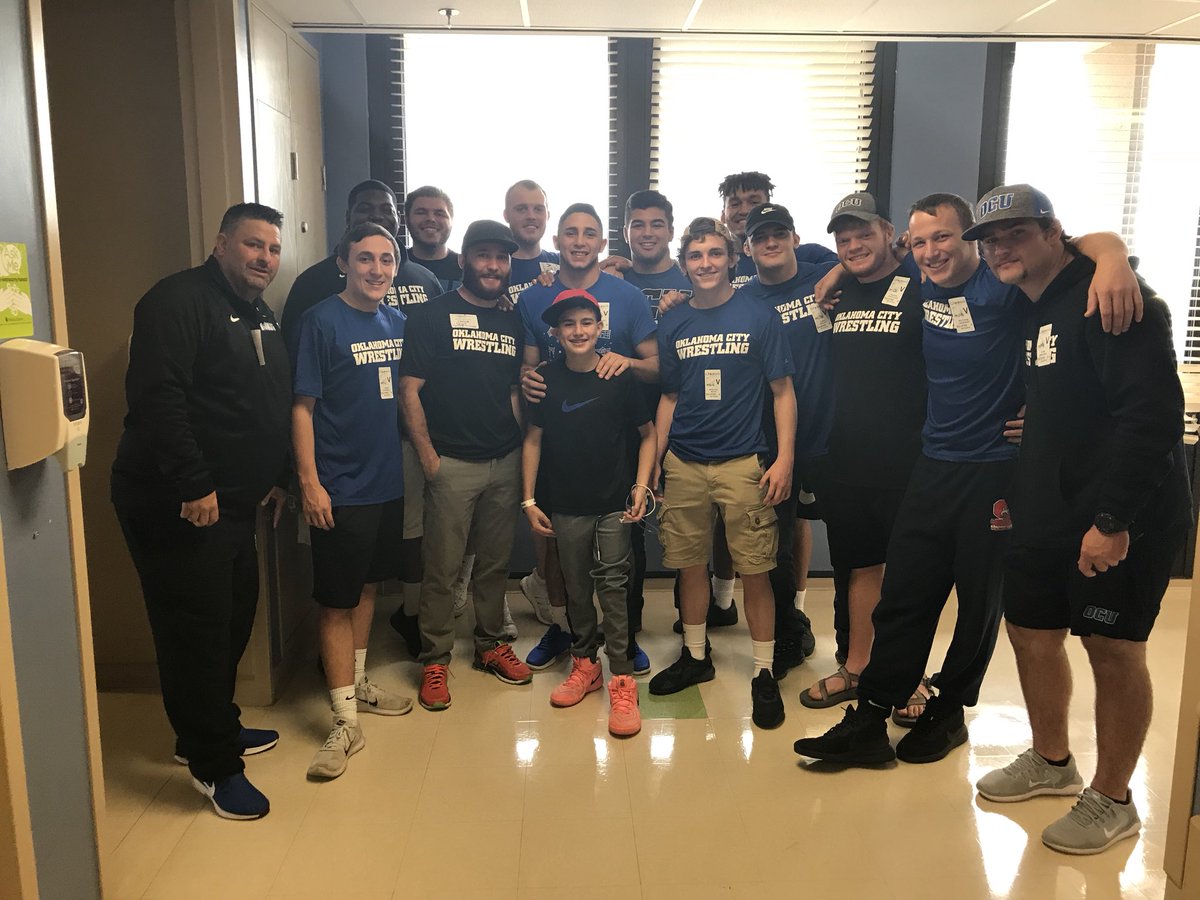 OCU_Wrestling's tweet photo. Today was bigger than wrestling. Kaden is a brave kid with a great spirit throughout the troubles he’s been through. Thank you for letting us come out and share some time with you today! https://t.co/55LpNeWW2o