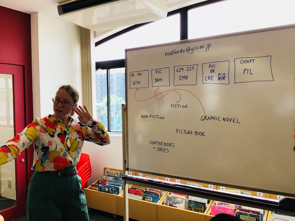YISbrown's tweet photo. Learning about spine labels and call numbers when finding books in the library. #yislearning https://t.co/U7oz5OflZX