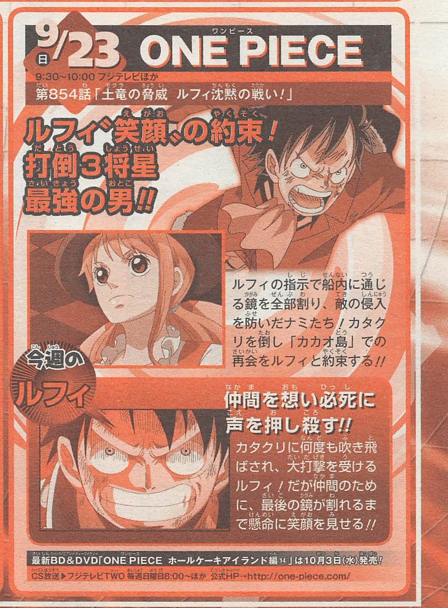 Yonkouproductions One Piece Episode 854 Will Be Called The Terror Of Mogura Luffy S Silent Battle And Will Air September 23rd