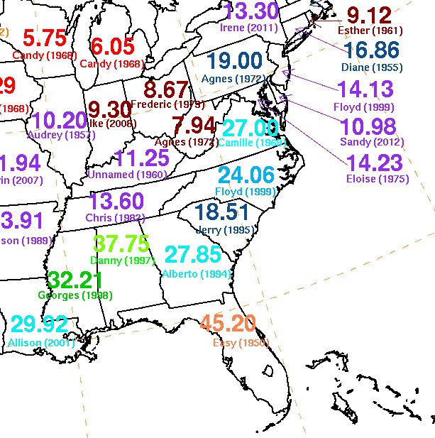 hurrtrackerapp's tweet photo. The 12z ECMWF model run predicts up to 40 inches of rain to fall from Hurricane #Florence. This tropical cyclone will likely be the biggest rain-producer in both North and South Carolina. https://t.co/sywaWjnOHn