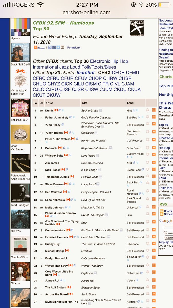 Thanks <a href="/CFBXRadio/">CFBX Radio</a> for charting us at #13 this week! 🤘@earshot_online #kamloops #collegeradio