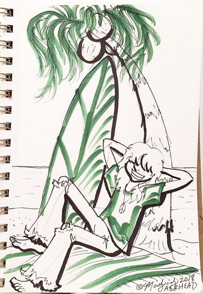 mindy_indy's tweet photo. #BohemianLikeYou by #TheDandyWarhols! In my #AERHEAD #comic, Andy is my favorite #bohemian. He has a #surfboard shaped like a #leaf! See more by joining my #patreon https://t.co/LlhTeZQrvi 🌴#doodletune #wildcardwednesday #chill #hippie #palmtree #beach #relax #dailysketch https://t.co/xrQ6jvHnbU