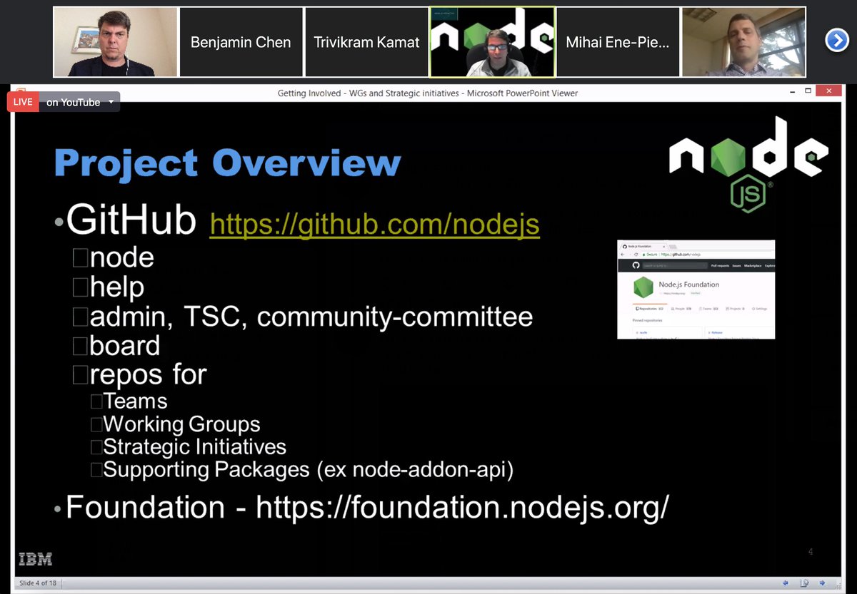 dshaw's tweet photo. Now on the Node.js Online Meetup:
@mhdawson1 is diving into an introduction to Node.js Initiatives, working groups and teams and how to get involved.
https://t.co/Xbd2uUbUDR
#nodejs #nom #nomeetup #deno https://t.co/YCnxqfYKiq
