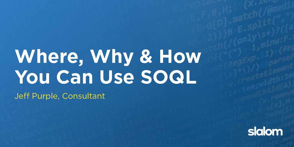 Slalom's tweet image. Get the scoop on #SOQL at #DF18. Learn to leverage answers hidden in your data quickly slalom.ws/2POMH4I:
