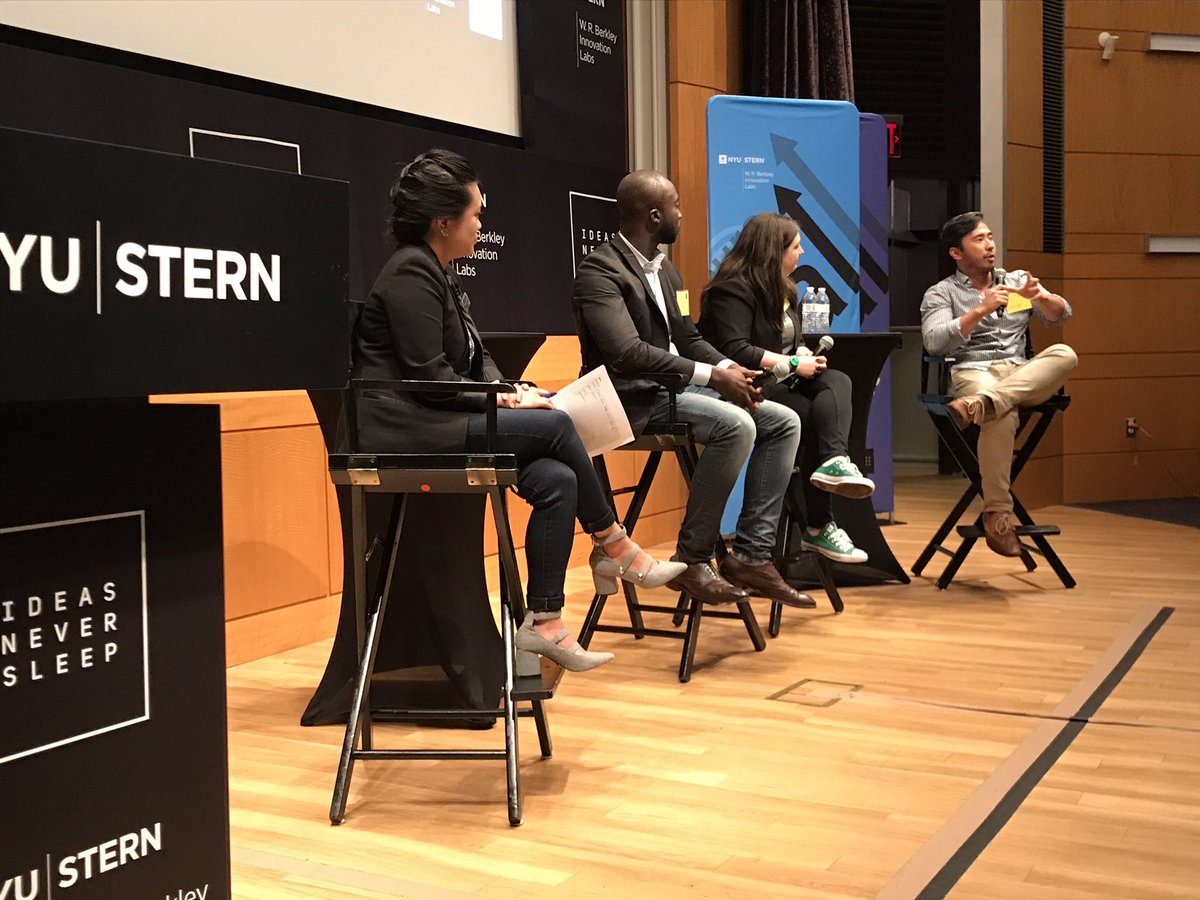 NYUEntrepreneur's tweet photo. Kicking off the $300k Entrepreneurs Challenge with a great panel of @NYUAlumni participants from @AcculisTech @OfficialGrocer8 &amp; @CWforE! https://t.co/sq5s3Ezlsa