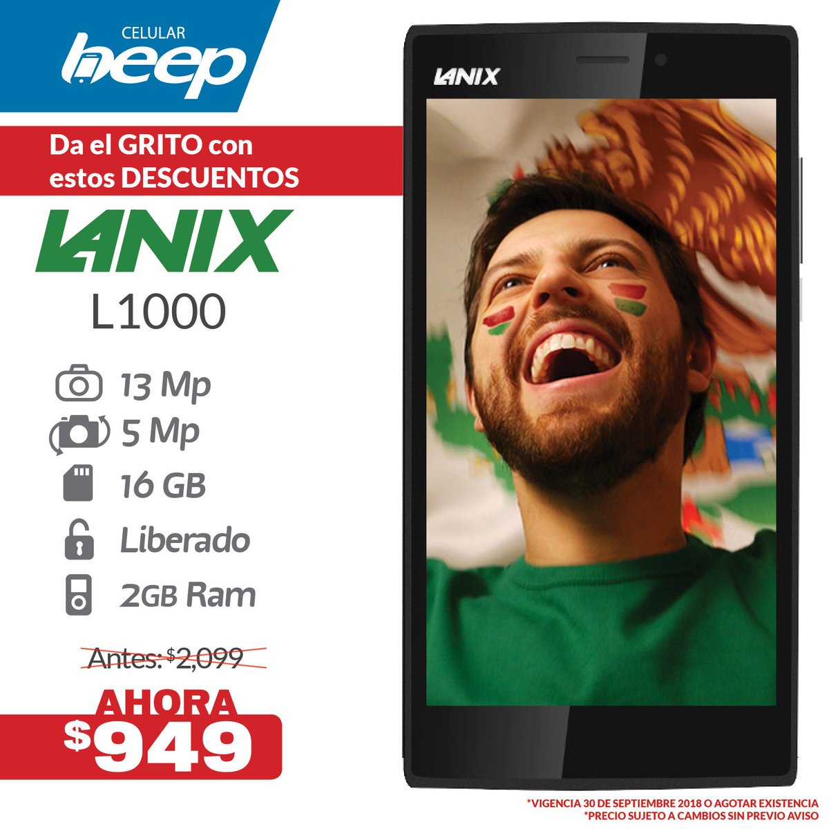 CelularBeepCol's tweet photo. #PromoBeep
Da el grito como se debe y que mejor con el #Lanix L1000 a un increíble precio <3 <3

*Consulta disponibilidad y precios en tu tienda Celular Beep más cercana. Precios publicados en internet sujetos a cambio sin previo aviso. Tramita en linea. https://t.co/wLJwMERd7L