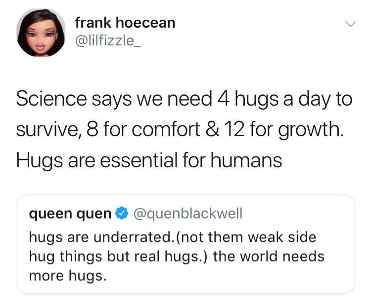 Ramya_111's tweet photo. Who tf gets this many hugs a day, I dont even get looked at 4 times a day https://t.co/8gilPcu0ft