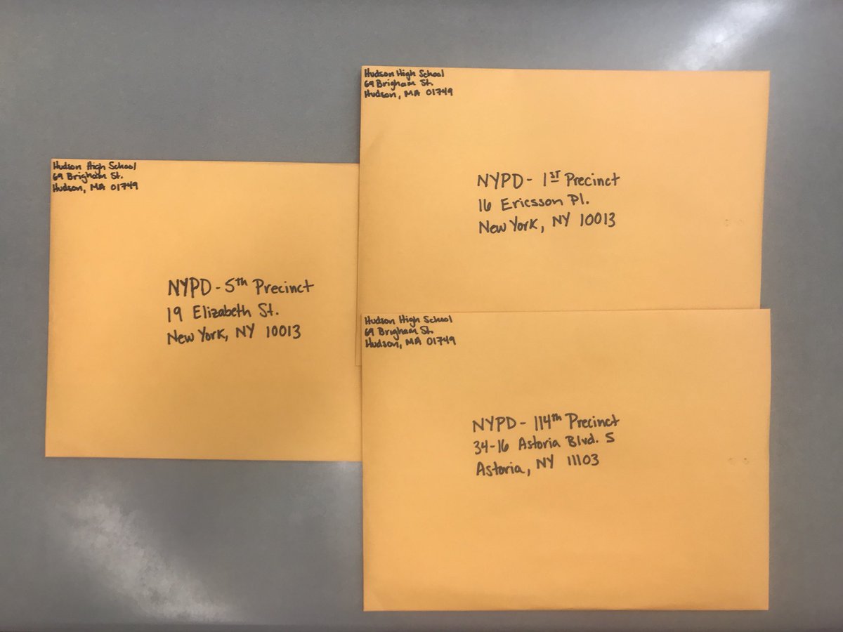 MrReinhardtHHS's tweet photo. On September 11th @Hudson_Public High School honored the actions of first responders on 9/11/01 by drafting letters of thanks to firefighters &amp; police in Hudson, Boston, &amp; NYC. Letters are ready to send! 

#NeverForget

@HudsonMaPD @bostonpolice @BostonFire @NYPDnews @FDNY https://t.co/iqLcsiZVb3