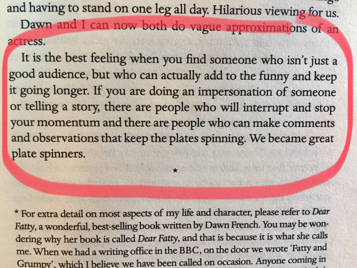 Jennifer Saunders about her comedy writing partner, Dawn French, in her memoir, “Bonkers.” We feel the same way about each other! #austero4eva
