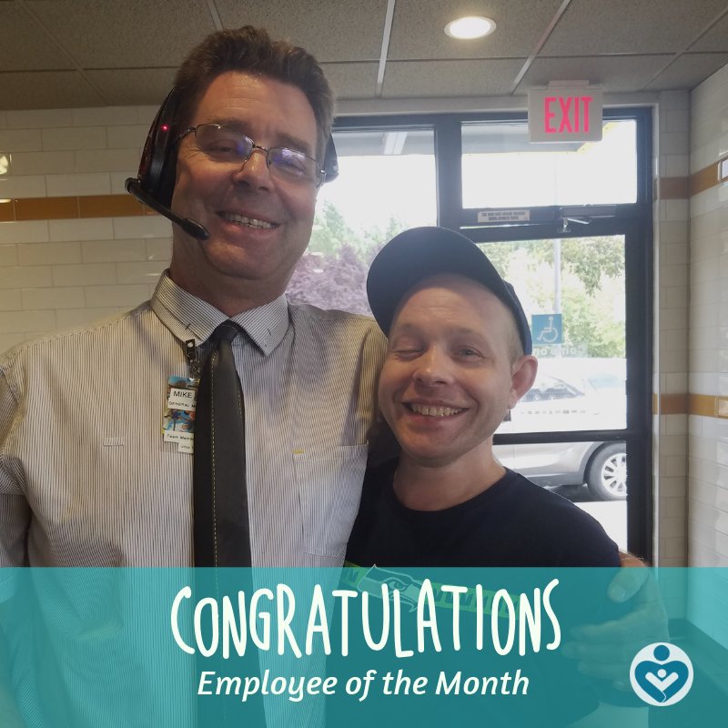 hollyridgeorg's tweet photo. Congrats to our Adult Employment Services client, David.  David was awarded employee of the month for Aug 2018.  David works at McDonalds in Port Orchard and has worked there for 8 years!  David’s manager, Mike, calls him the “grill master”!  #McDonalds #EmployeeOfTheMonth https://t.co/REKRffhLpV