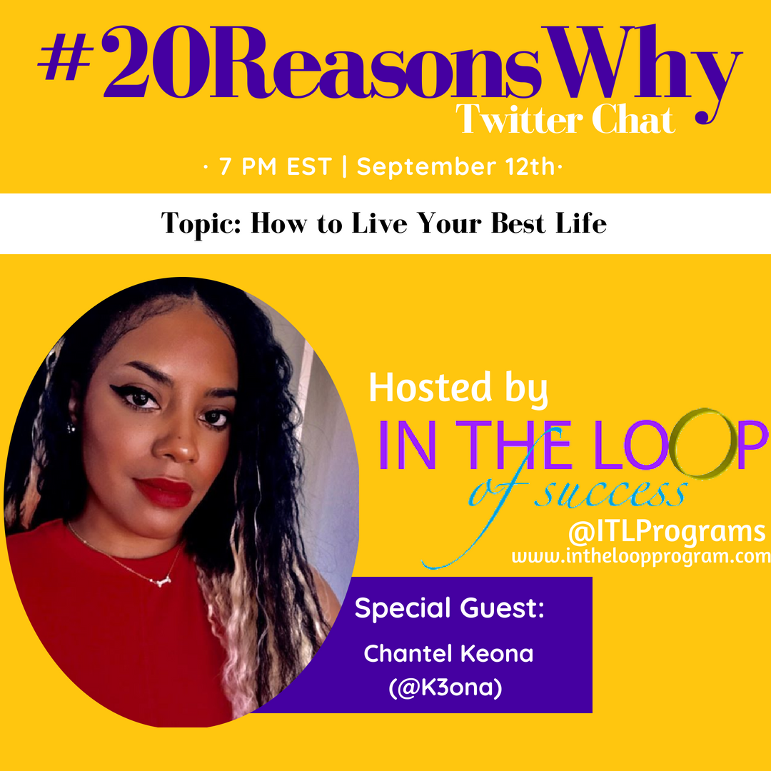 K3ona's tweet photo. Hello and Welcome to #20ReasonsWhy Twitter Chat where today we will be discussing on how to live your best life. I am Chantel Keona and I am your co-host for the evening. I am a lifestyle blogger from California and I am so excited to be chatting with you all. https://t.co/PYNPSyaJi0