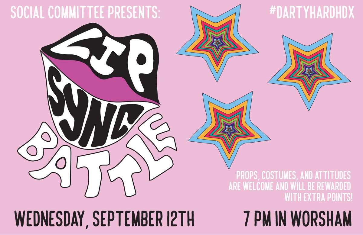 hdxsoco's tweet photo. Grab your friends for a study break and head to Worsham TONIGHT at 7pm to [lip] sing your hearts out! Take the stage to perform your favorite songs in that voice you wish you had. Props and costumes will be rewarded with extra points. 
🎶🎤🎶
#DartyHardHDX https://t.co/TTTYZJuyzC