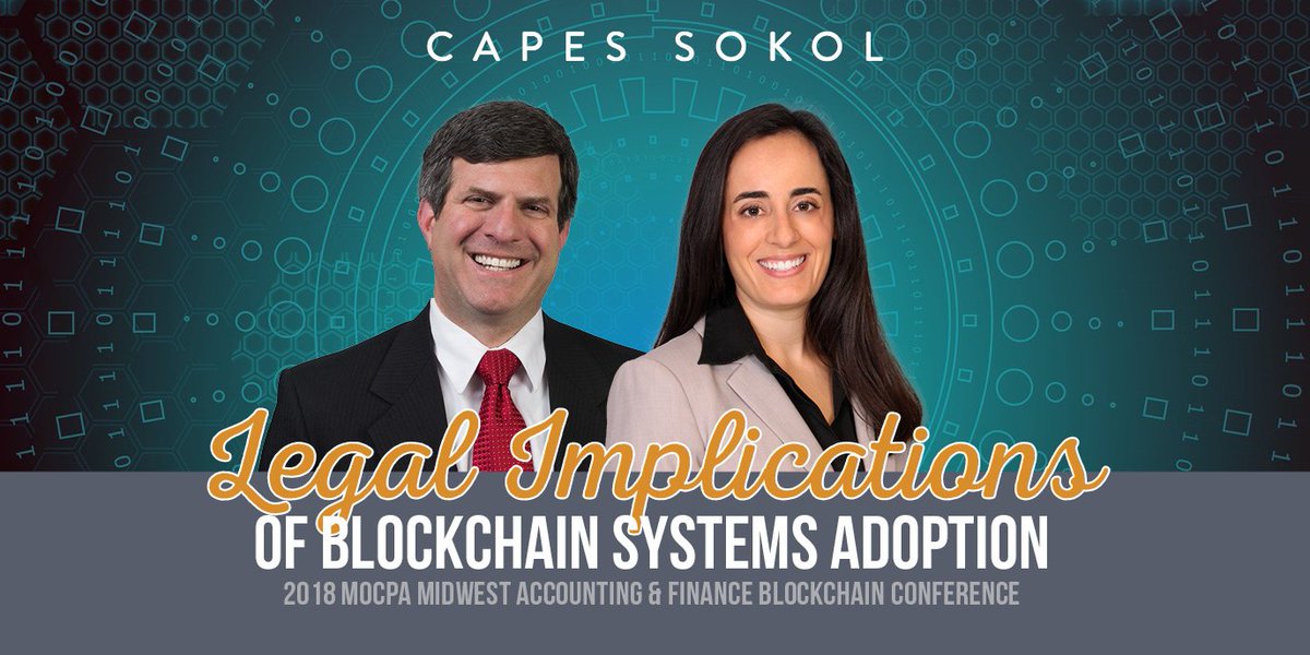 CapesSokol's tweet photo. On September 27th, Michelle F. Schwerin and @sandyboxerman will present at @missouricpas’s Midwest Accounting and Finance Blockchain Conference on the “Legal Implications of Blockchain Systems Adoption.” #blockchain #BitLaw #BlockchainTechnology #FinTech https://t.co/rXMJDqXO0U https://t.co/YYPPGf6dTQ