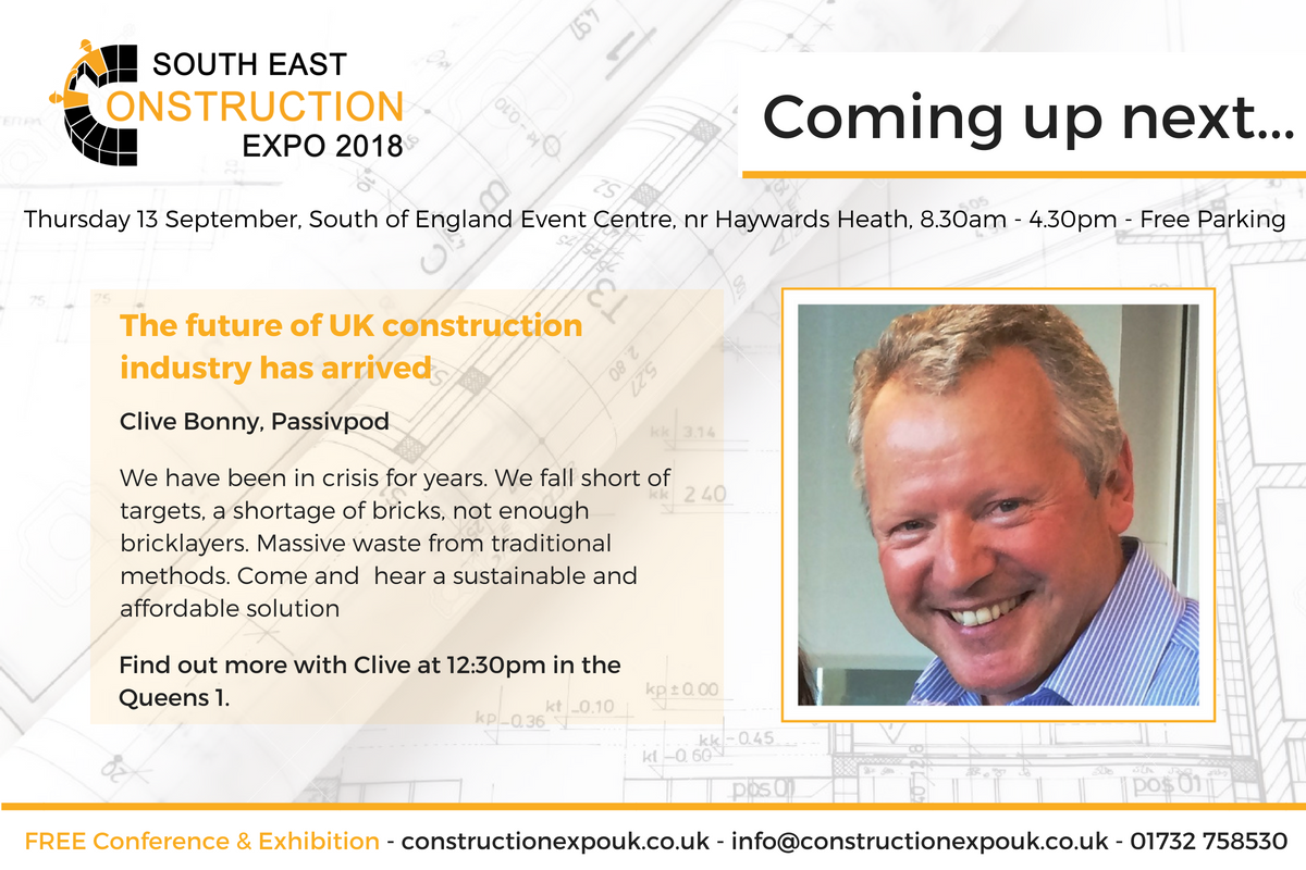 ConstructExpo's tweet photo. Coming up next in the Queens 1... Clive Bonny @PassivPod 10 minutes to go #ConstructExpo https://t.co/MhHqnOTWNS