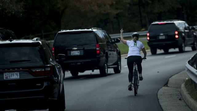 thehill's tweet image. Cyclist fired for flipping off Trump motorcade is running for office hill.cm/iSpikcr