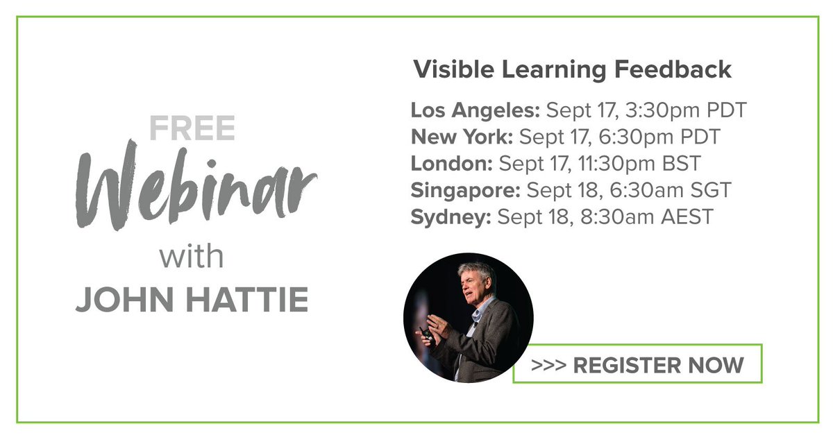 VisibleLearning's tweet photo. Space is filling up for @john_hattie's webinar on #Visiblelearning #feedback next week! Do you have your spot reserved? If not, register here: https://t.co/EJQZMGI48I https://t.co/msCRkT7mmI