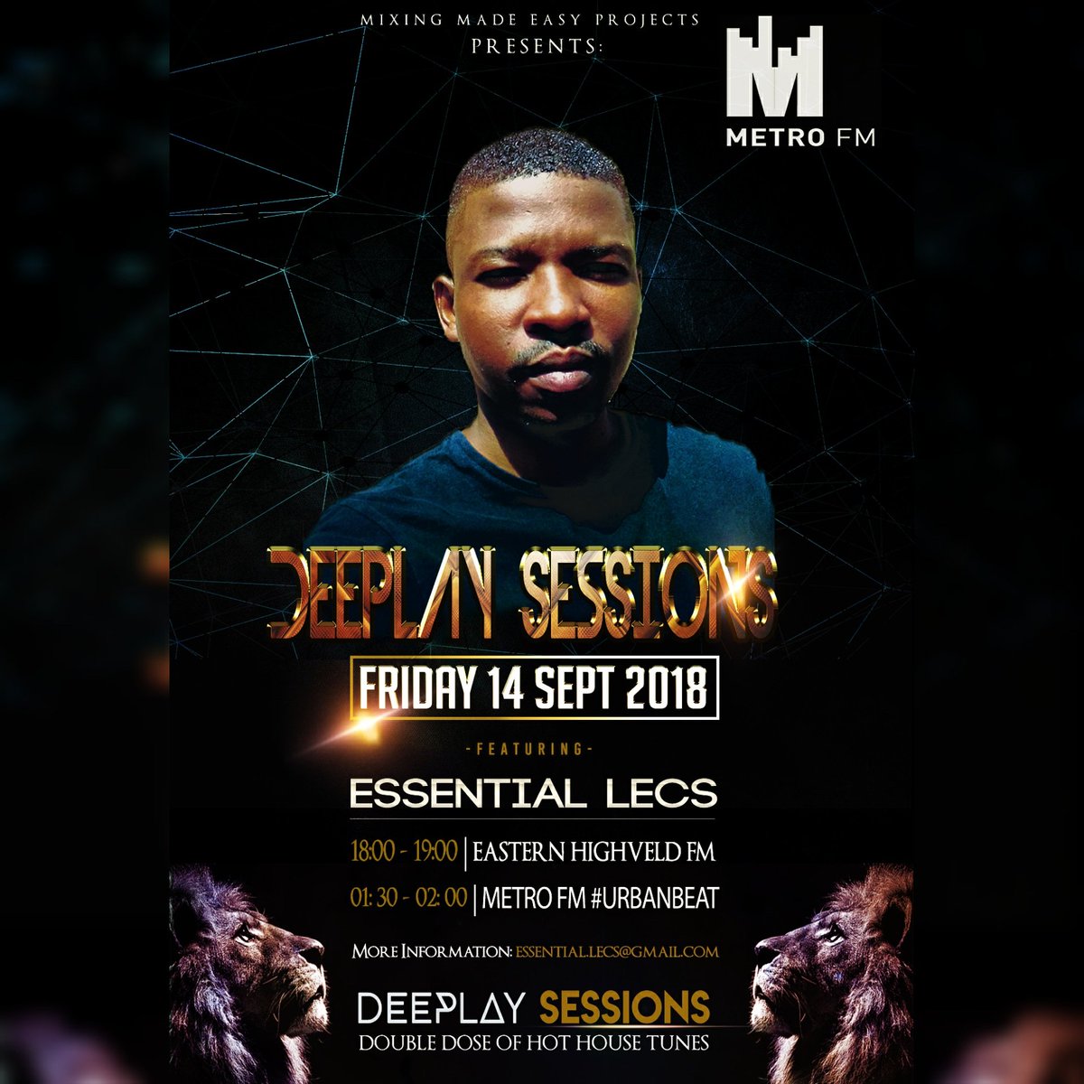 EssentialLecs's tweet photo. This Friday it's @EasternHighveld @METROFMSA w/ @VinnyDaVinci @djchristossa @MluDJ #MixingMadeEasy #DeeplaySessions #DoTuneIn https://t.co/sDfFwYYWbE