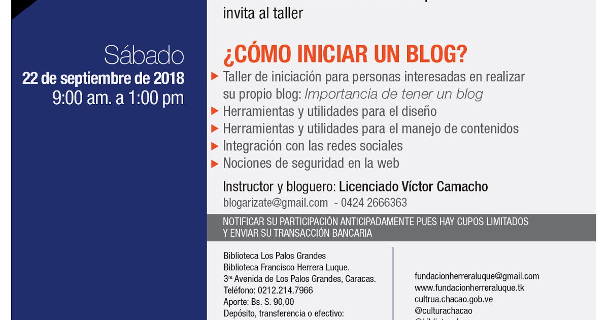 Taller: "¿Cómo iniciar un Blog?" (22/09/18) dlvr.it/Qk0srf