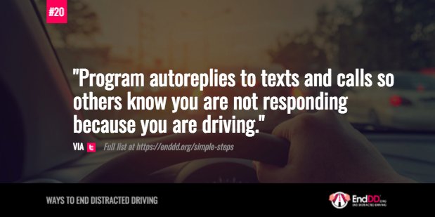 end_dd's tweet photo. Cell phones and providers have several apps and programming options to reduce the temptation to drive distracted. More info here: https://t.co/ZylTzEfEaI
#DistractedDriving #EndDD #Apps #Apple #DoNotDisturbWhileDriving #Autoreply @ATT @verizon @sprint https://t.co/Wt6JkPSmz0