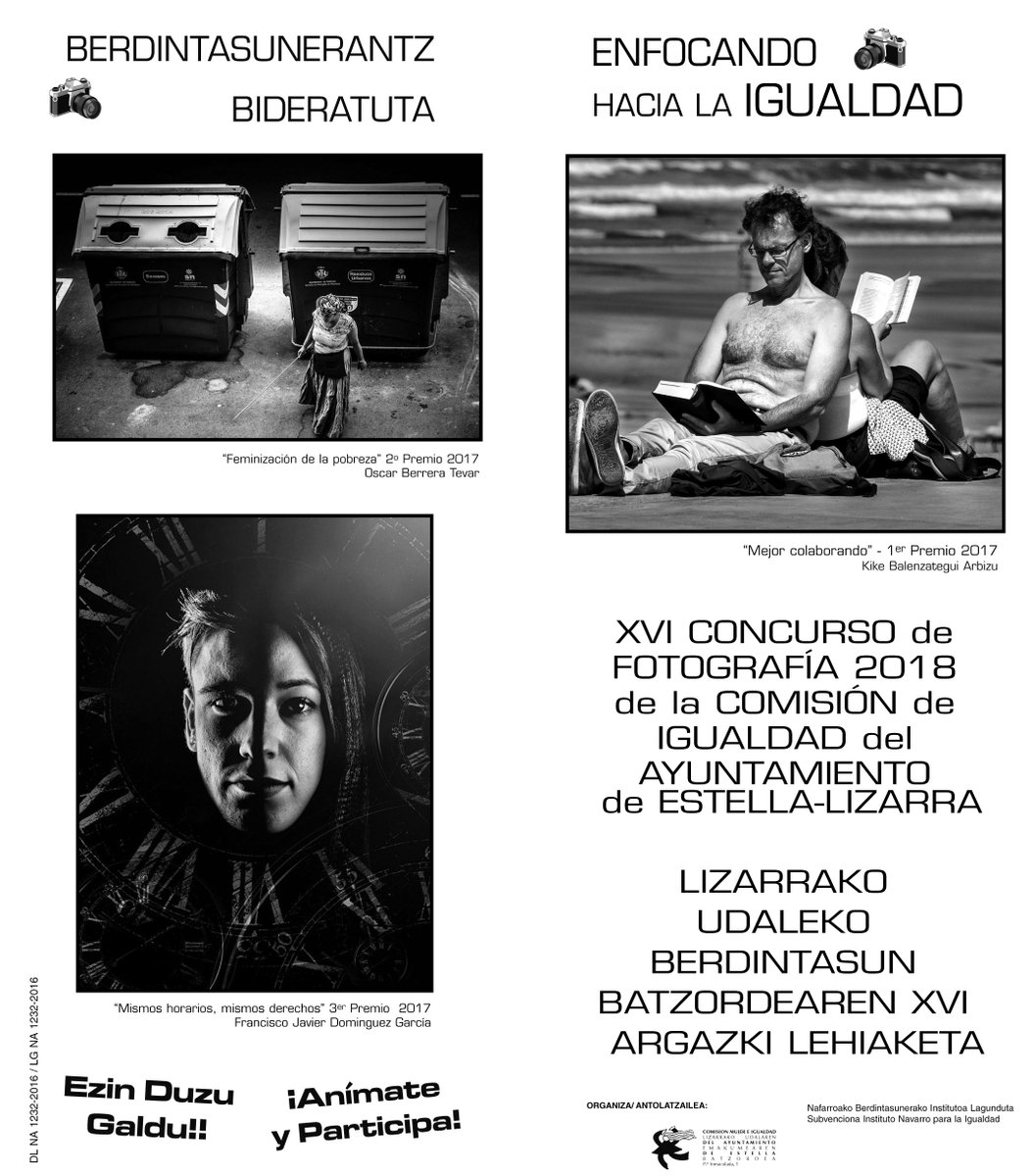 AreaIgualdad's tweet photo. Os recordamos que mañana acaba el XVI Concurso Fotográfico "Enfocando hacia la igualdad", de la Comisión de Igualdad del Ayuntamiento de Estella-Lizarra #concursodefotografia #igualdad #estella https://t.co/28W7fIn7jy