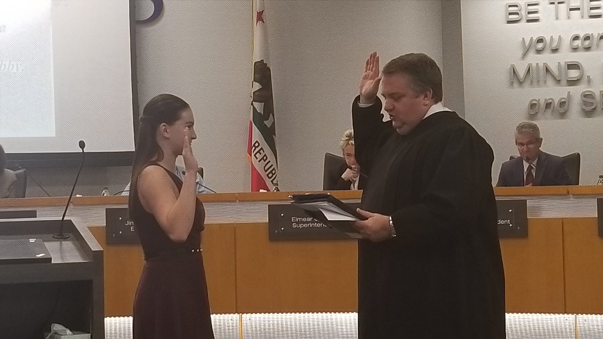 So proud...Jocelyn Krupens representing the district as our student board representative. This is a huge honor. #wolfpack