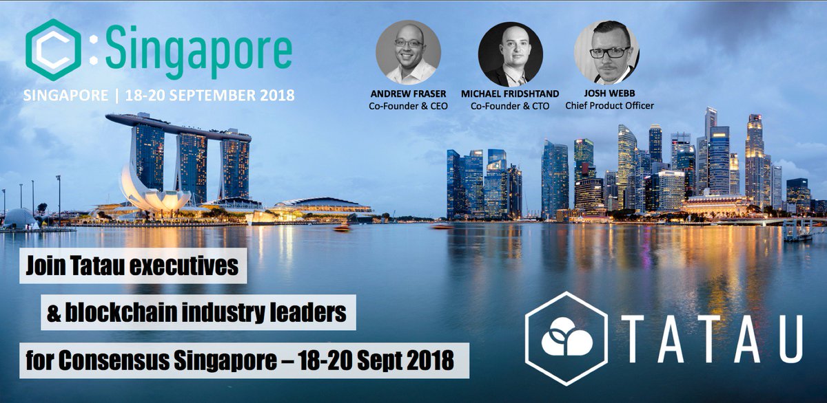 tatau_io's tweet photo. Have you packed your bags for Singapore? Join senior https://t.co/6UGmnJ62Ws execs (Co-Founder & CEO Andrew Fraser, Co-Founder & CTO Michael Fridshtand, and Chief Product Officer Josh Webb) in Singapore for @coindesk's #ConsensusSingapore @TatauAndrew #GPU #Blockchain #PostMVP https://t.co/3HbWWSqz2N