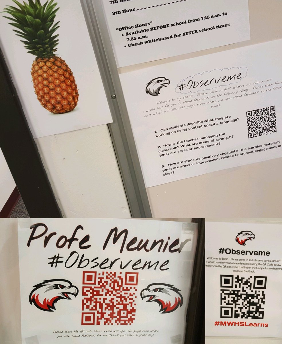Mound Westonka teachers put goals on display through #observeme sheets.  Colleagues stop in and observe.  Specific feedback for instuctional growth.  #mwhslearns