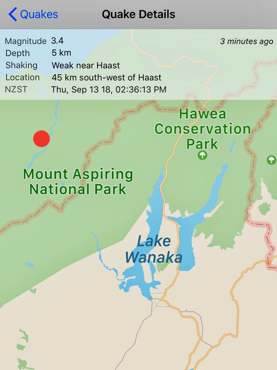 QUAKE: Shallow M3.4 quake near Haast (red dot). Anyone feel it?