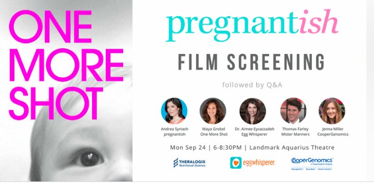 pregnantishmag's tweet photo. #PaloAlto! Join our amazing Sept24 event moderated by @MisterManners! We'll screen @OneMoreShotDoc &amp; talk about unexplained #infertility, PGS/PGD testing &amp; relationships. Film, panel, popcorn, drink, gift bags! Every p'ish event's sold out &amp; this one will! https://t.co/xV7Mn0LiOi https://t.co/yt14aYU9jr