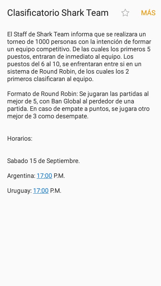 Clasificación para el Nuevo equipo competición🥊 Shark Team🦈 por cualqueir consulta hablar al Dm