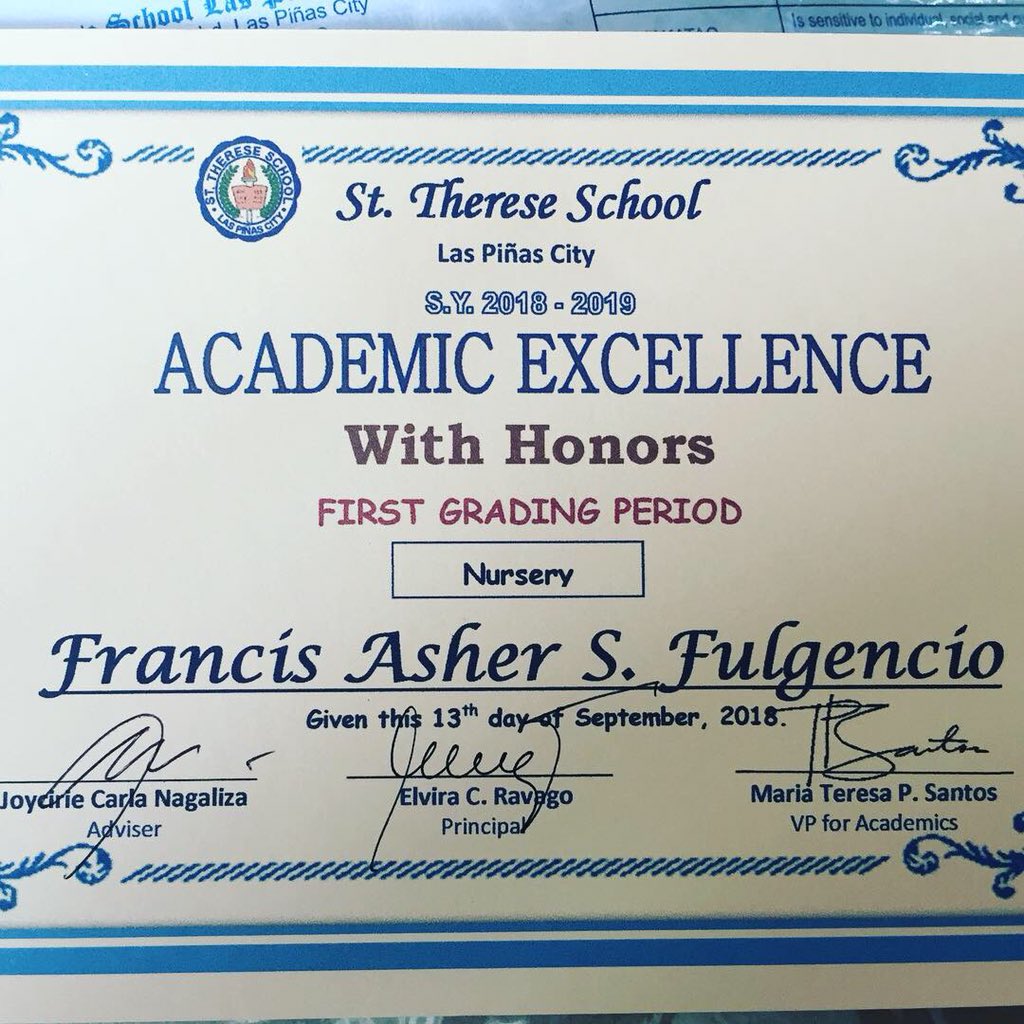 JhayFulgencio's tweet photo. Congratulations Baby Asher 😍
Keep it up anak 😇

#proudDaddy 
#mostresponsible
#Firstassesmentrecognitionday
#stthereseschoolofLaspinas https://t.co/0pSiuGfOhD