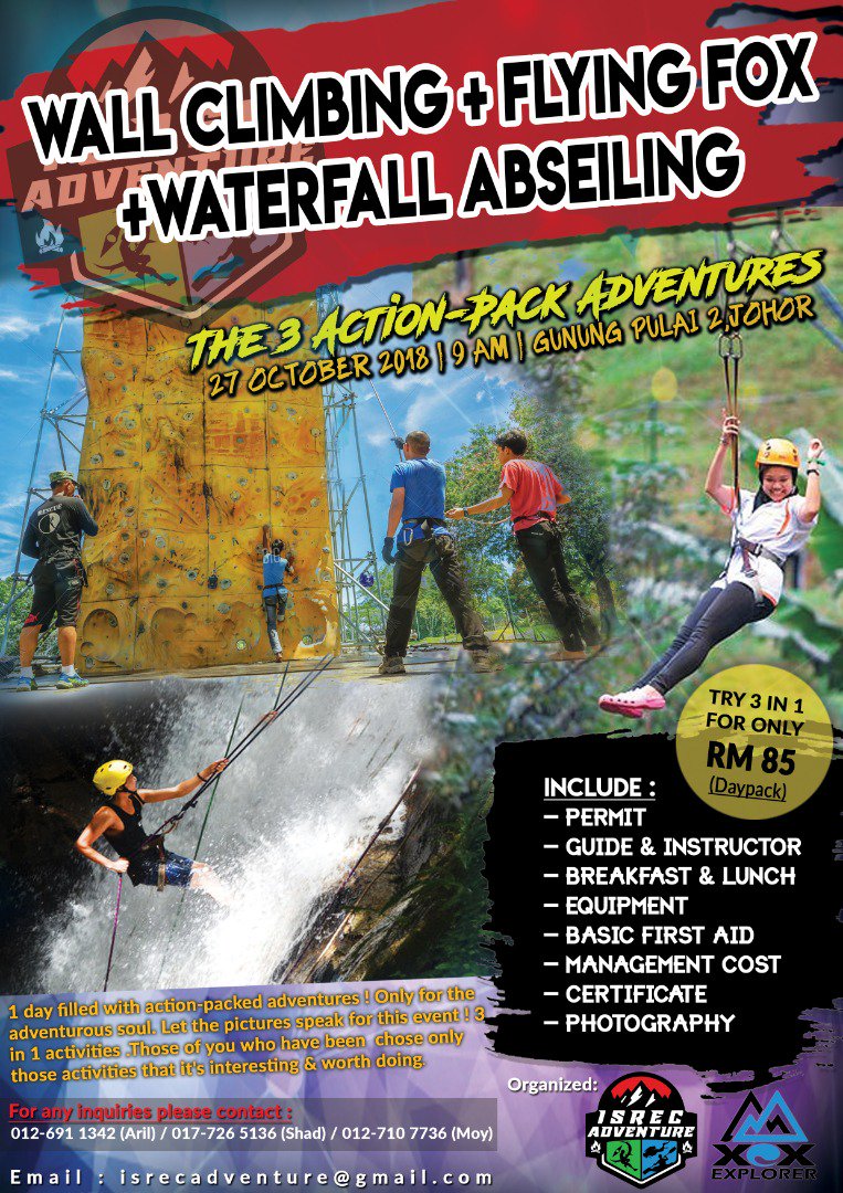 Calling all adrenaline junkies &amp; extreme sport enthusiasts

@twt_outdoor <a href="/pewaiers2016/">Independent Pewai Hikers</a> <a href="/akubudakgunung/">AkuBudakGunung™</a> <a href="/DiscoveryNOA/">#nationaloutdooradv</a> <a href="/outrecmalaysia/">outdoor recreation</a> <a href="/kakioutdoormy/">KOMY</a> <a href="/keramatoutdoor/">Keramat Outdoor Adv</a> <a href="/KktOutdoor/">official|KKT|outdoor</a> <a href="/outdoorworldadv/">OutdoorWorldAdventur</a> <a href="/NatureHunterz/">Nature Hunterz</a> <a href="/SEAdventure17/">S.E.A</a> <a href="/TwtJohor/">sara</a>
<a href="/OfficialJohor/">JOHORSouthernTigers</a> <a href="/KitaBangsaJohor/">Kita Bangsa Johor</a> <a href="/twt_malaysia/">Rakyat: #curatorMY</a>